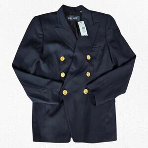 80s Vintage Black Double Breasted USA Made Deadstock Wool Blend Blazer Size 6